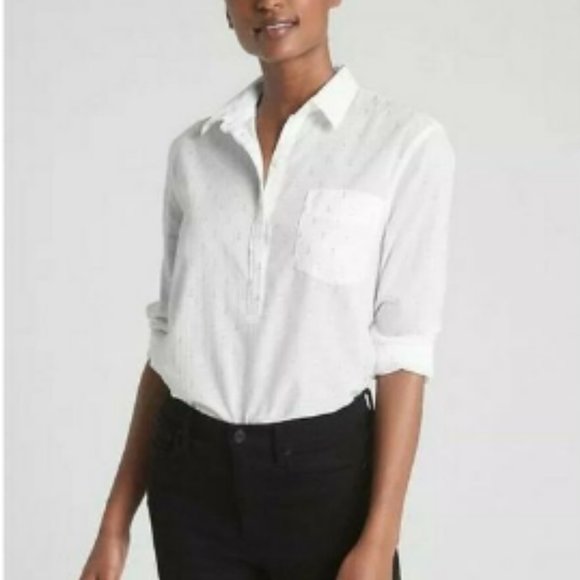 NWOT Gap Boyfriend Popover Lurex Sheer Blouse  Petite - Picture 5 of 8